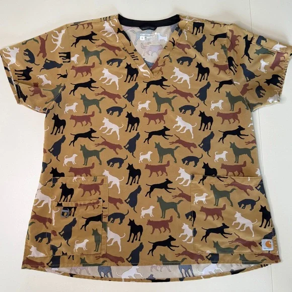 Carhartt Scrub Top Bundle XL Dog Park Print + Gray Force Modern Fit - Picture 2 of 11
